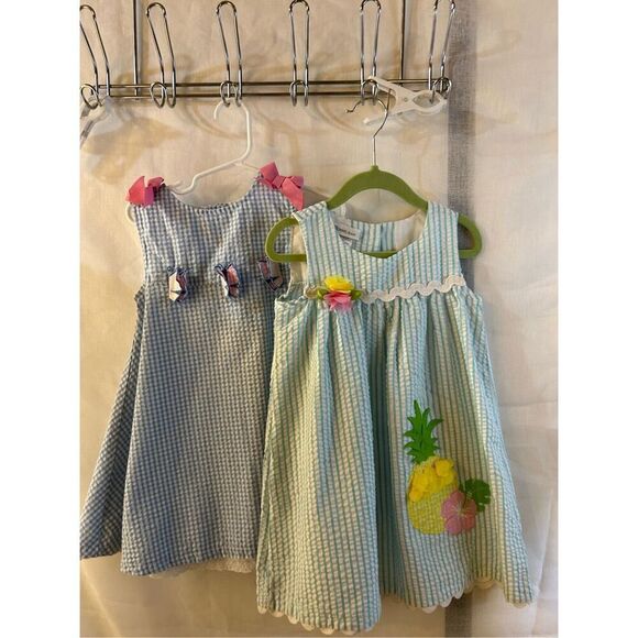 2 Summer dresses girls 3t Bonnie Jean/ Kid Crew Aqua and Blue - Picture 1 of 10